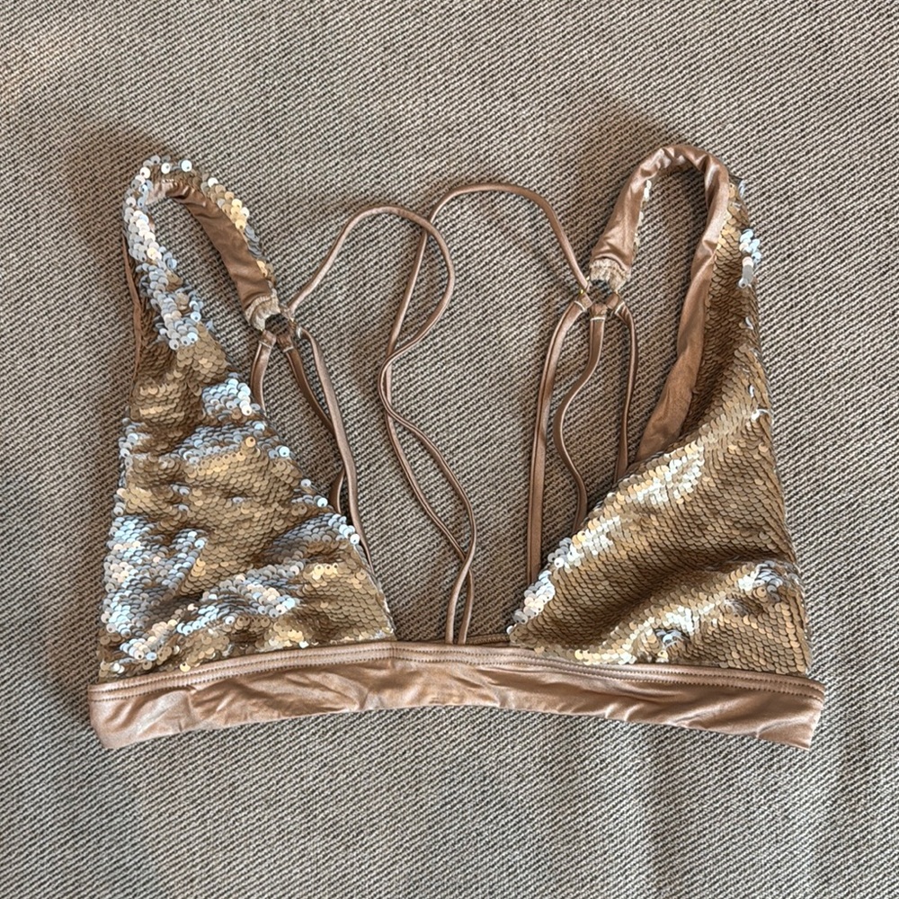 Beach Bunny Gold Sequin Bikini Top